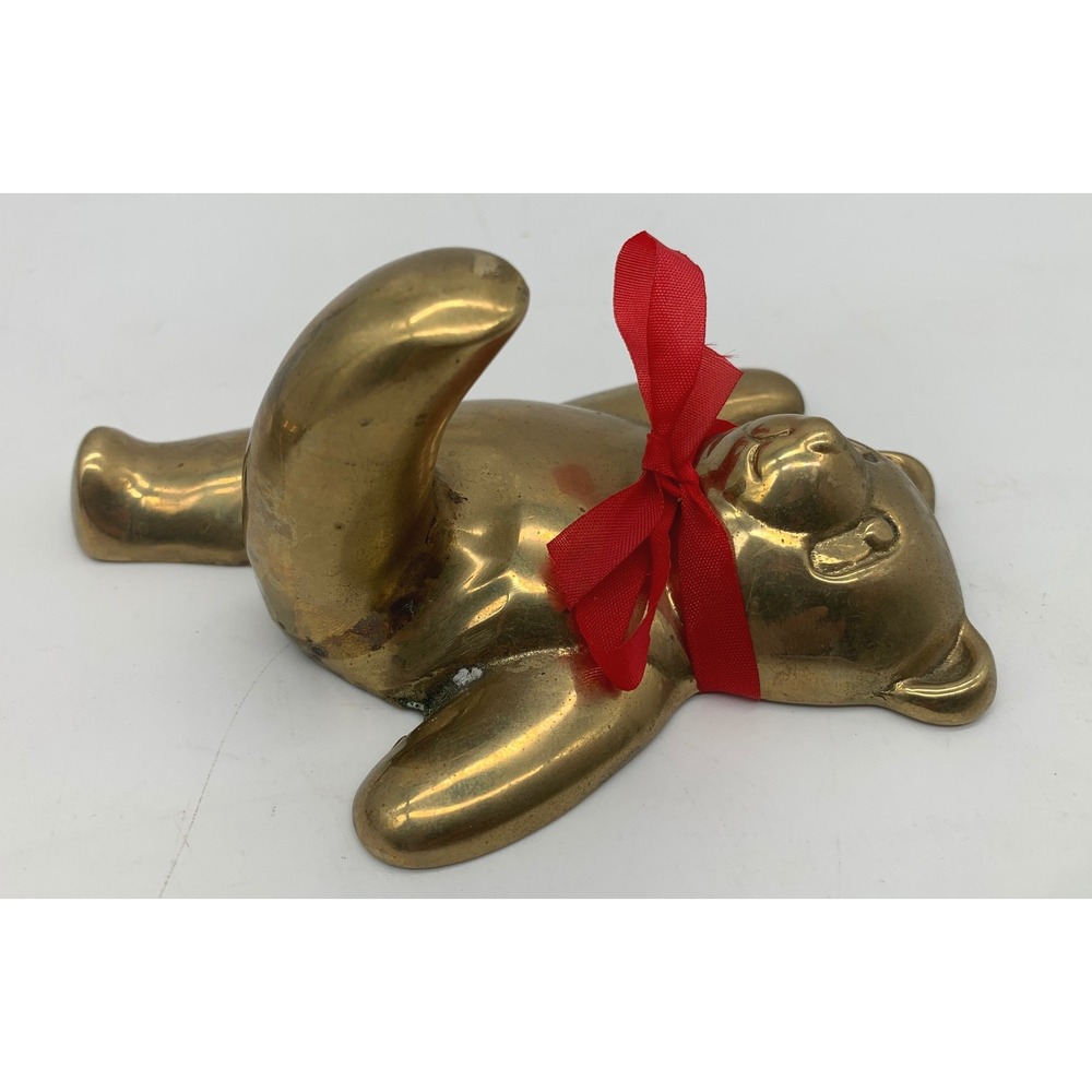 Vtg Solid Brass Miniature Baskets Teddy Bear Figurine Lot Set Mid Century Decor - Picture 5 of 14